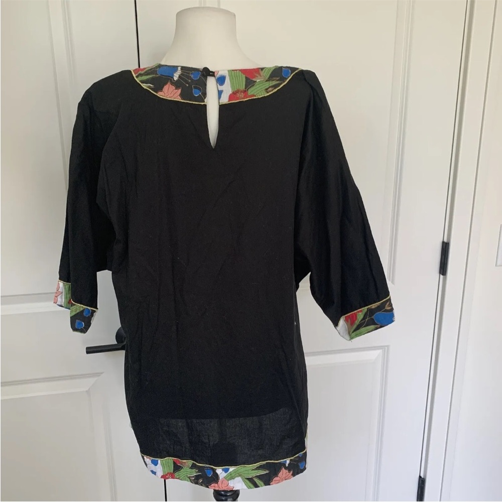 Vintage 1970s Ramona Rull size L Appliqué Tropical Bird Floral Dolman Tunic Top - Picture 9 of 9